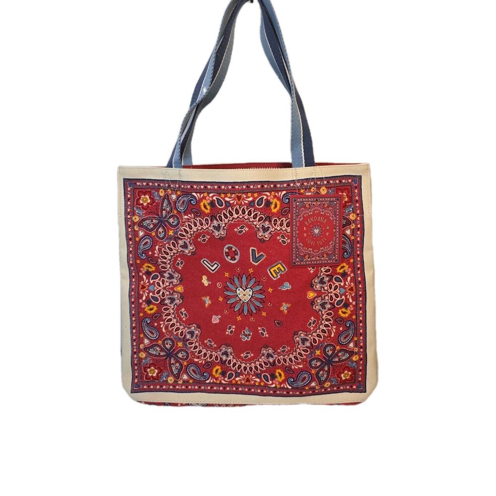 Brighton Multicolor Large Canvas Bandana Love Tote Hearts Butterflies